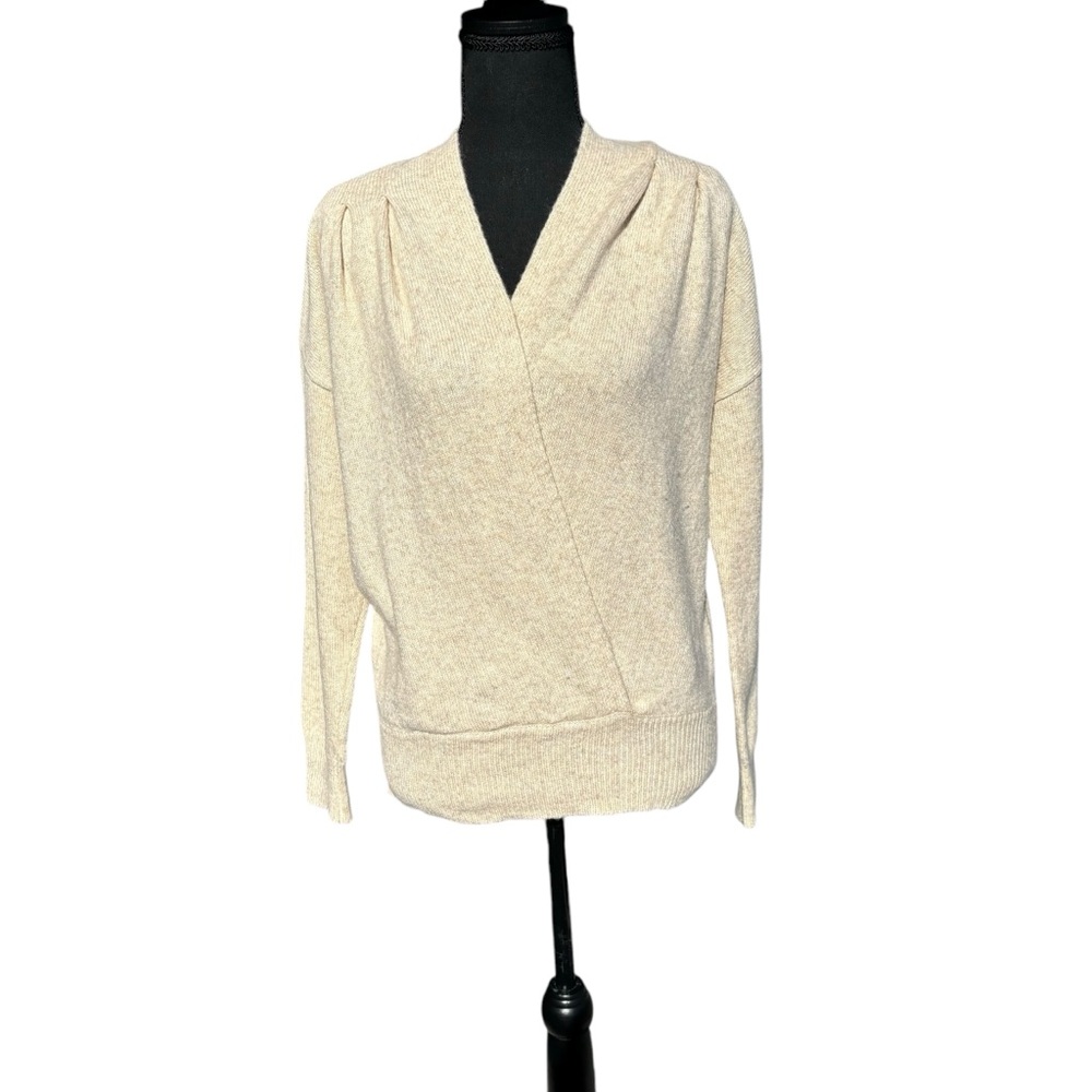 ASTR the Label Faux Wrap Oatmeal Pleated Sweater Size Medium